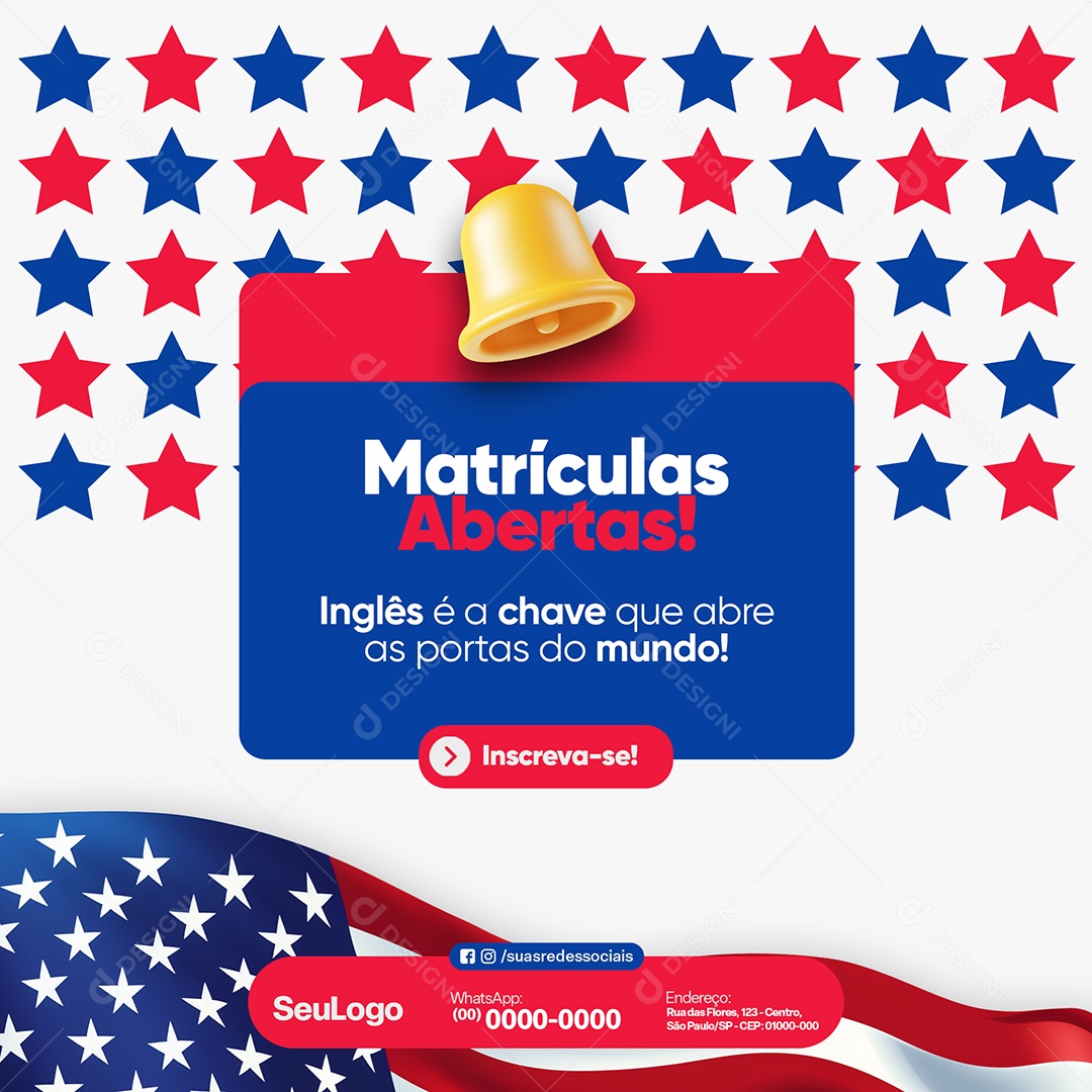 Escola de Idiomas Matrículas Abertas Social Media PSD Editável