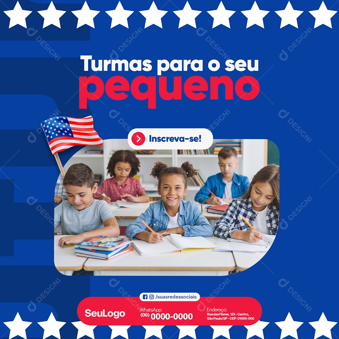 Escola de Idiomas Turma Para Seu Pequeno Social Media PSD Editável