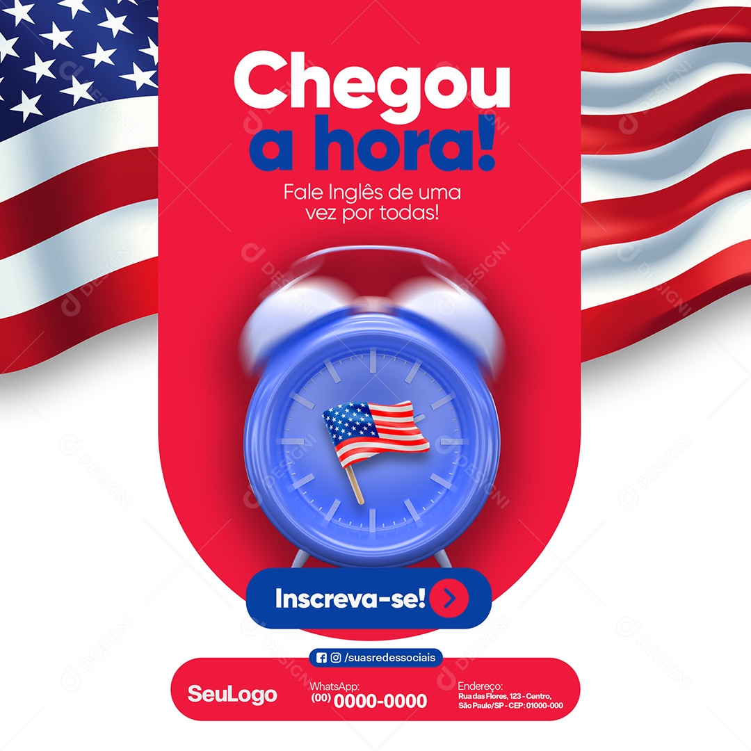 Escola de Idiomas Chegou a Hora Social Media PSD Editável