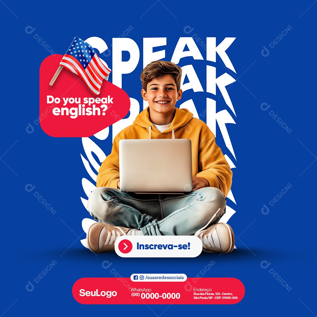 Escola de Idiomas Inscreva-se Social Media PSD Editável