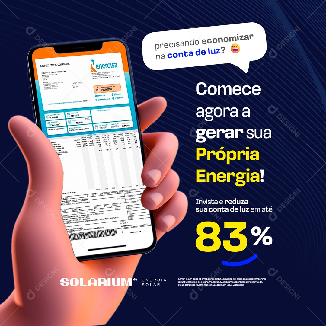 Energia Solar Comece Agora a Gerar sua Própria Energia Social Media PSD Editável