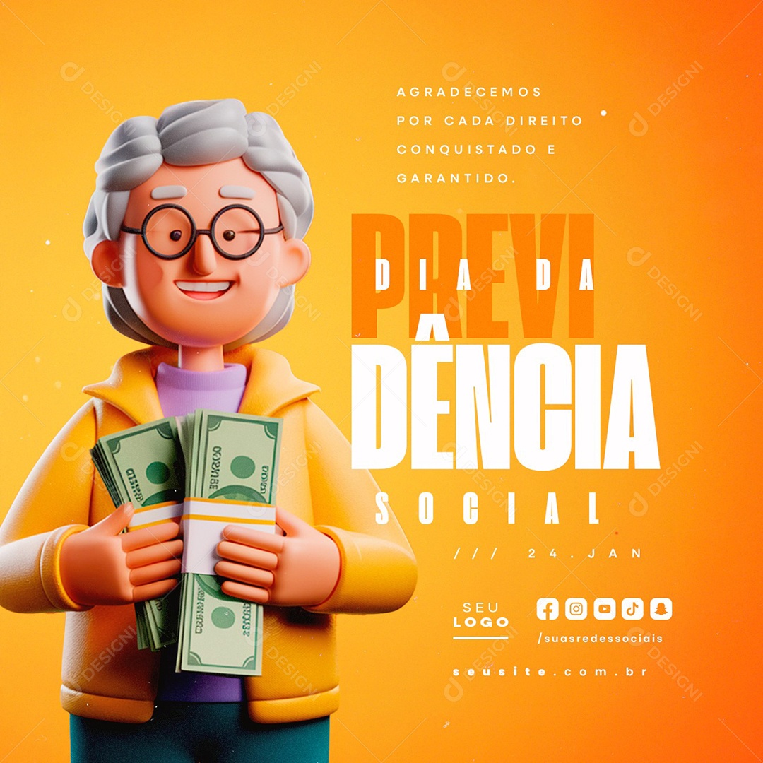 Dia Da Previdência Social 24 de Janeiro Agradecemos Por Cada Direito Social Media PSD Editável