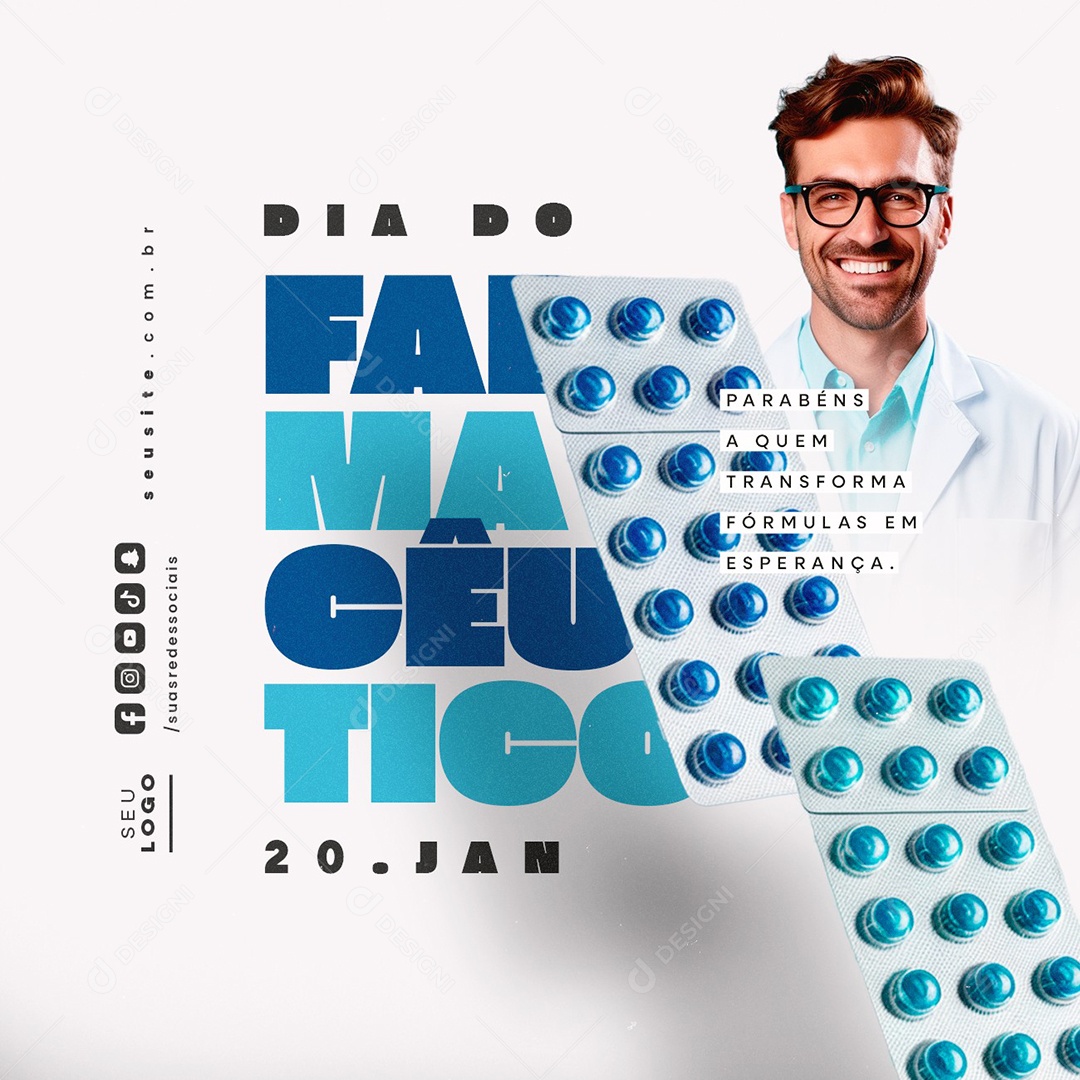 Dia do Farmacêutico 20 de Janeiro Social Media PSD Editável