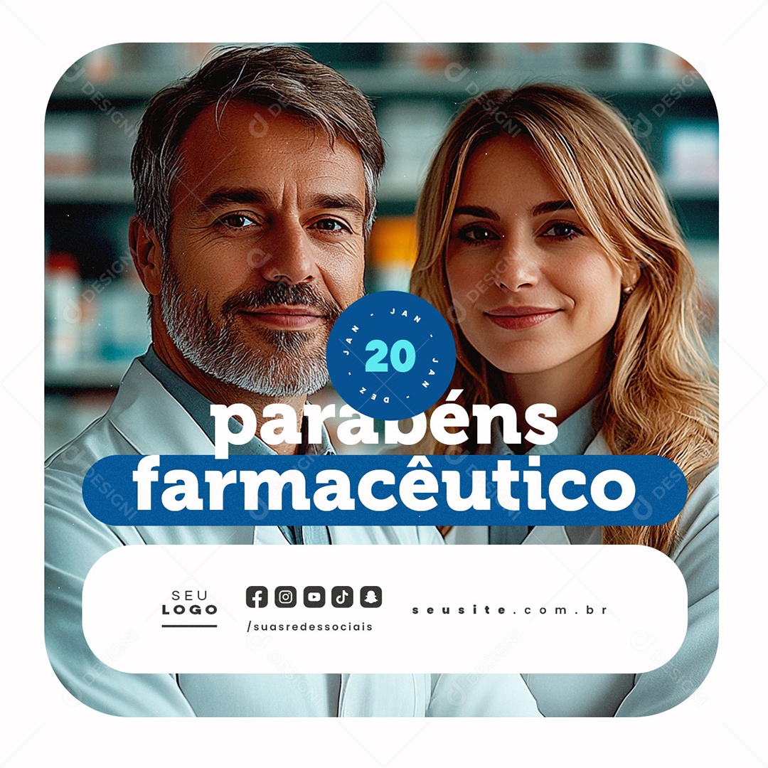 Dia do Farmacêutico 20 de Janeiro Parabéns Social Media PSD Editável