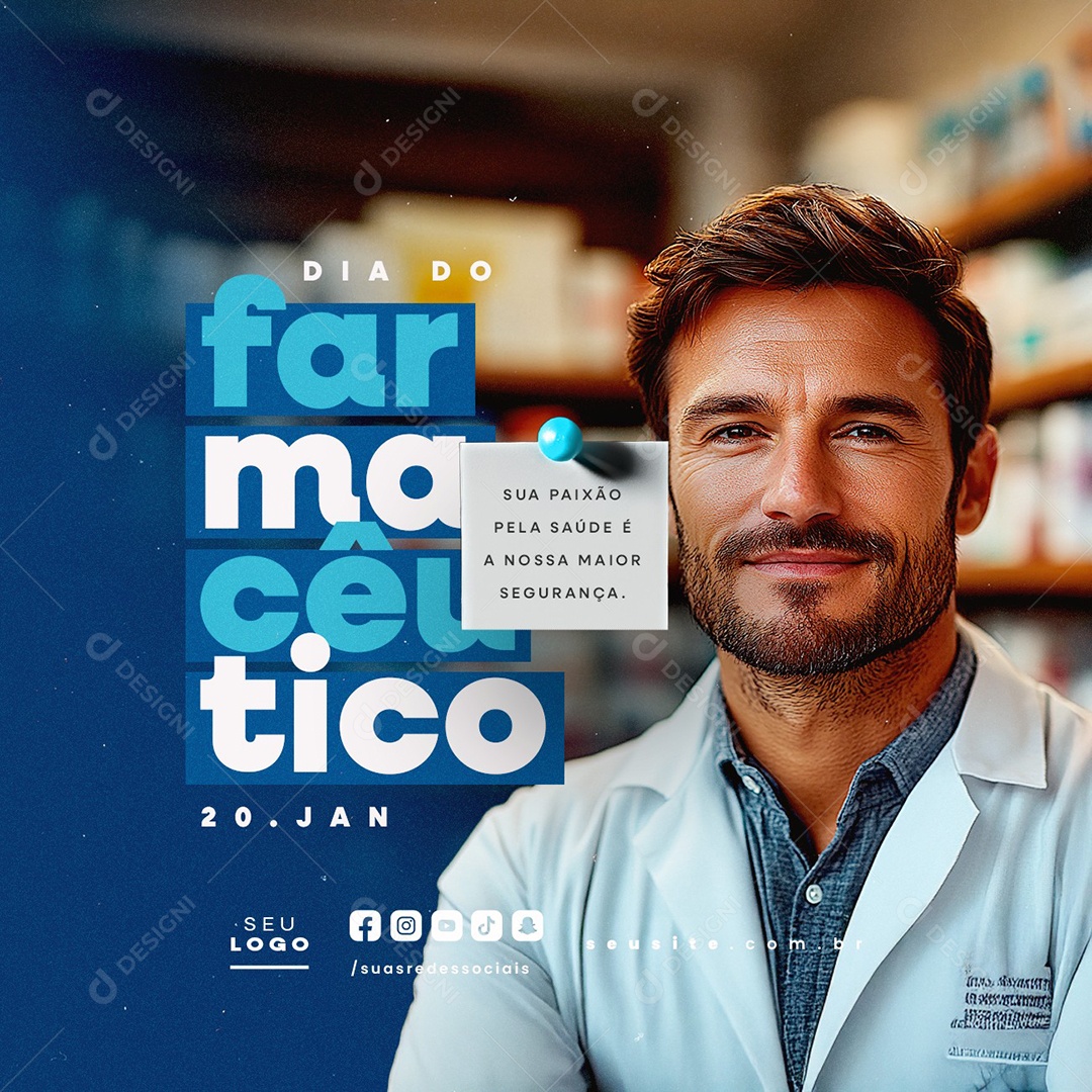 Dia do Farmacêutico 20 de Janeiro Social Media PSD Editável