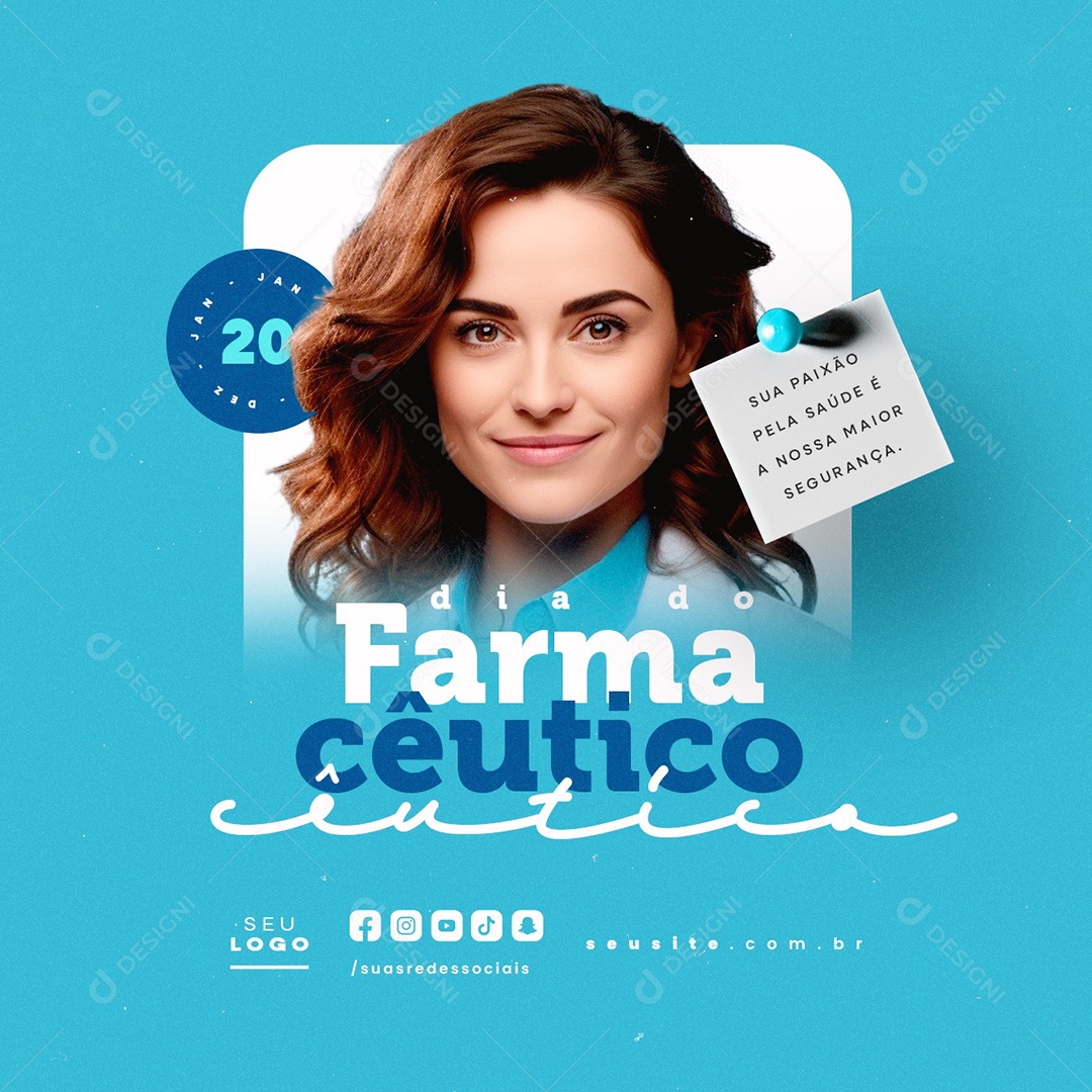 Dia do Farmacêutico 20 de Janeiro Sua Paixão Pela Saúde Social Media PSD Editável