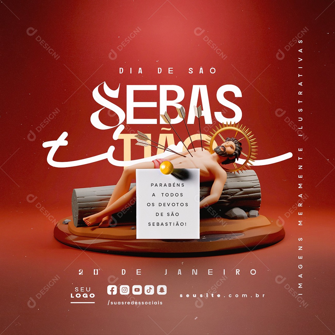 Dia de São Sebastião 20 de Janeiro Parabéns Social Media PSD Editável