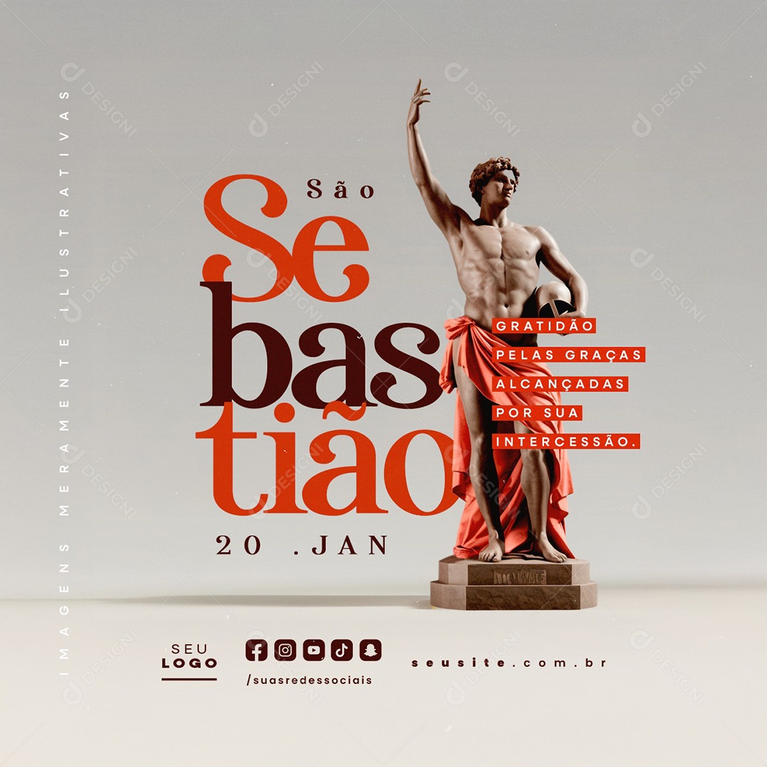Dia de São Sebastião 20 de Janeiro Gratidão Pelas Graças Alcançadas Social Media PSD Editável
