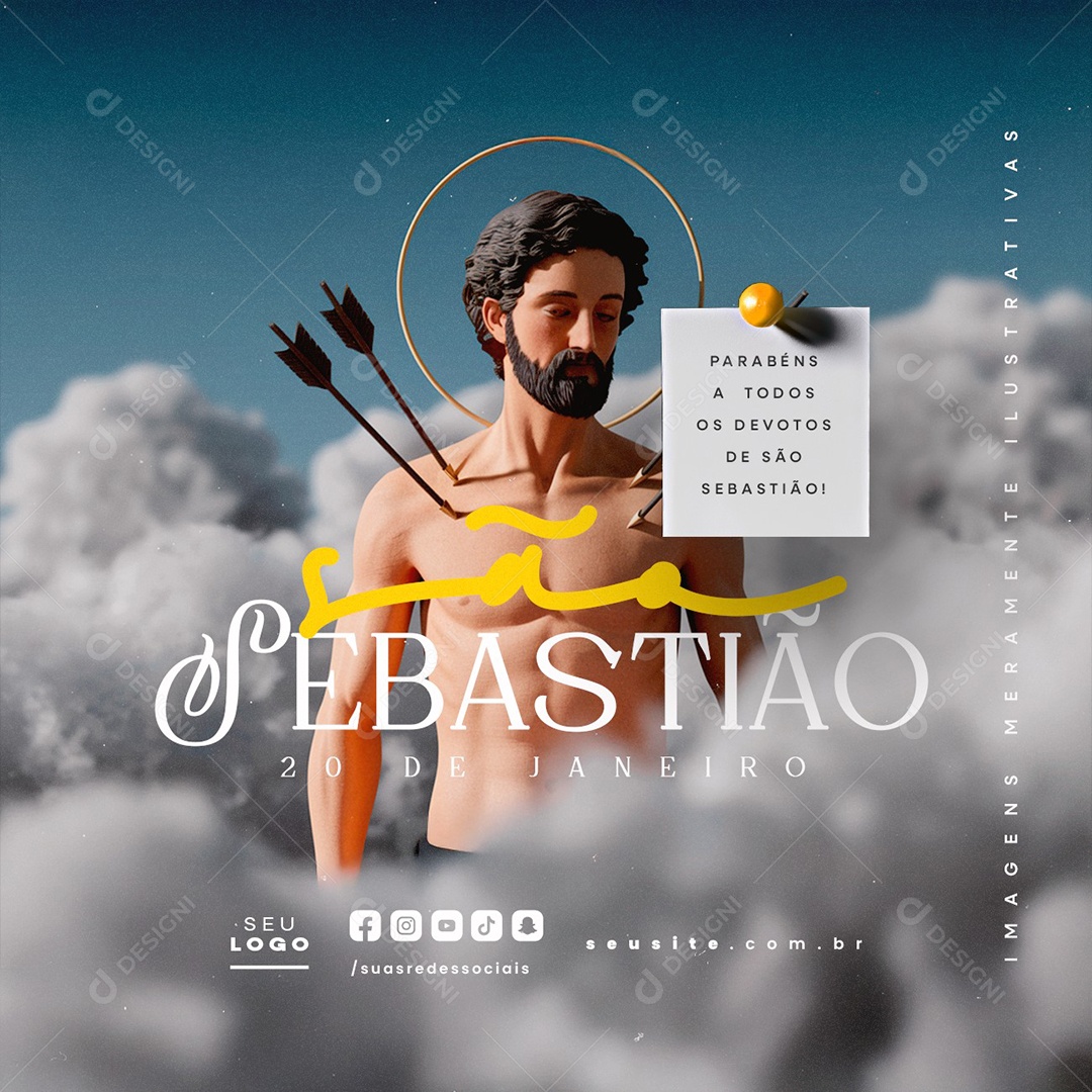 Dia de São Sebastião 20 de Janeiro Parabéns Social Media PSD Editável