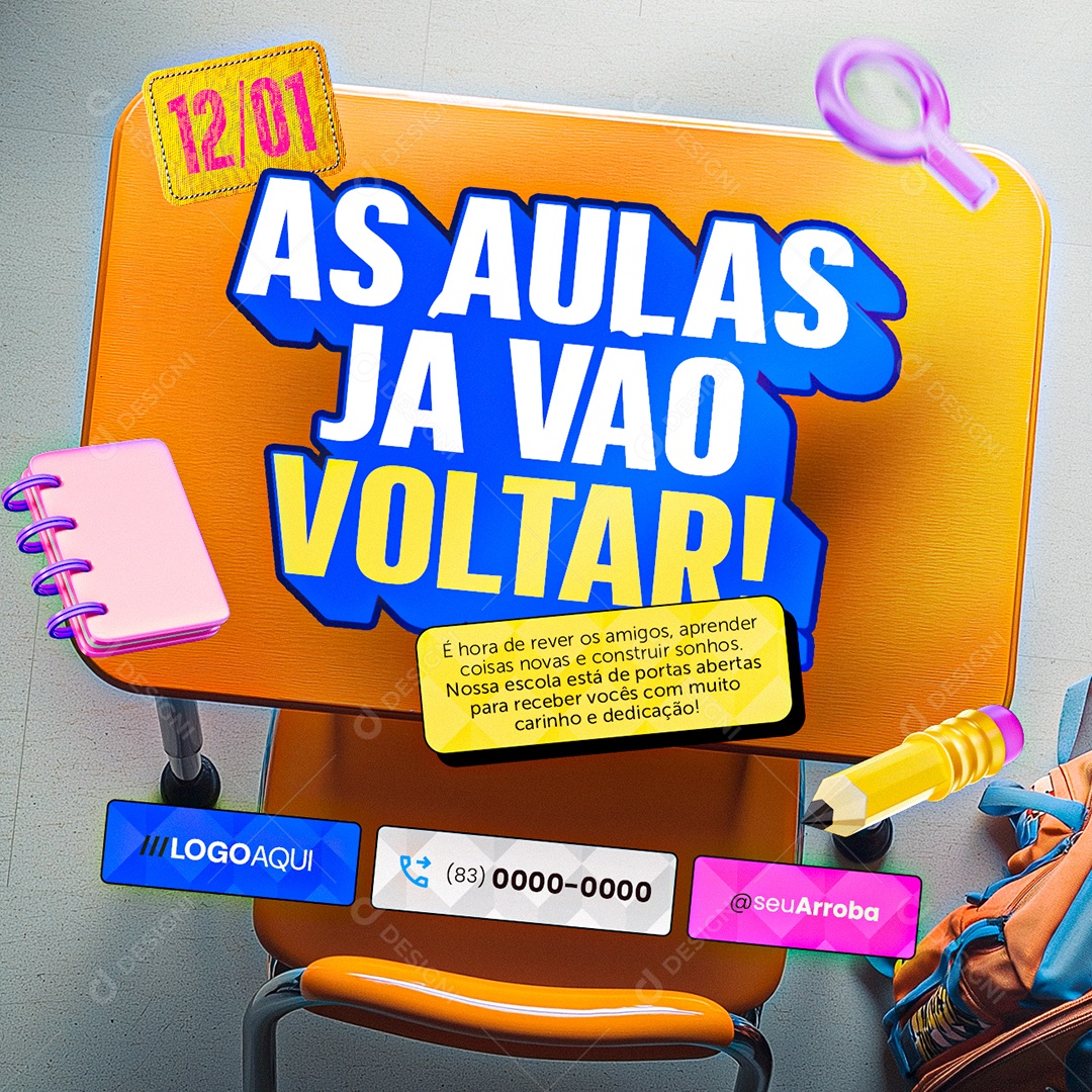 Volta às Aulas As Aulas Já Vão Voltar Social Media PSD Editável