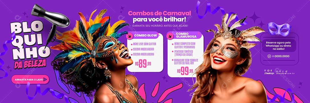 Carrossel Carnaval Combos Salão de Beleza Social Media PSD Editável