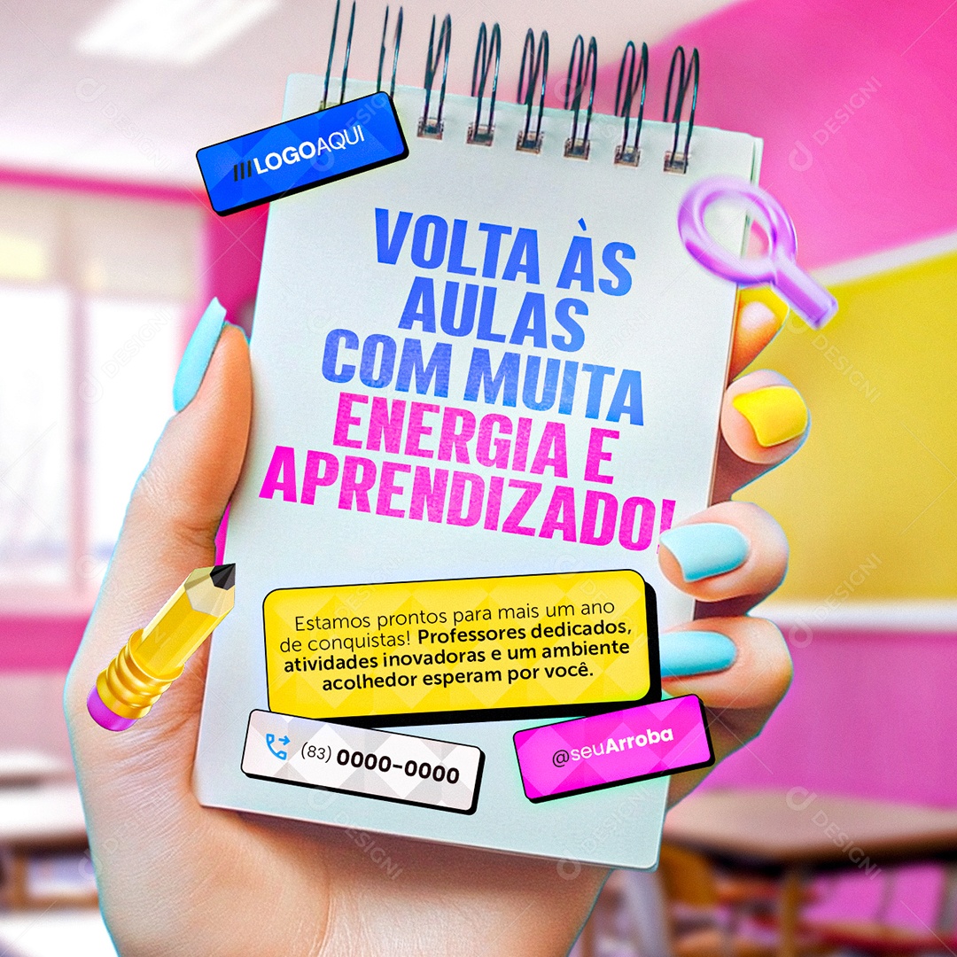 Volta às Aulas Com Muita Energia e Aprendizado Social Media PSD Editável