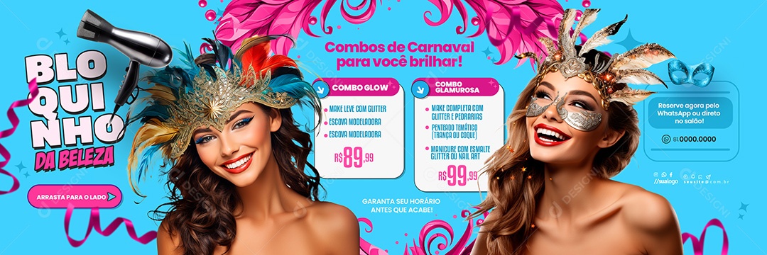 Carrossel Carnaval Combos Salão de Beleza Social Media PSD Editável