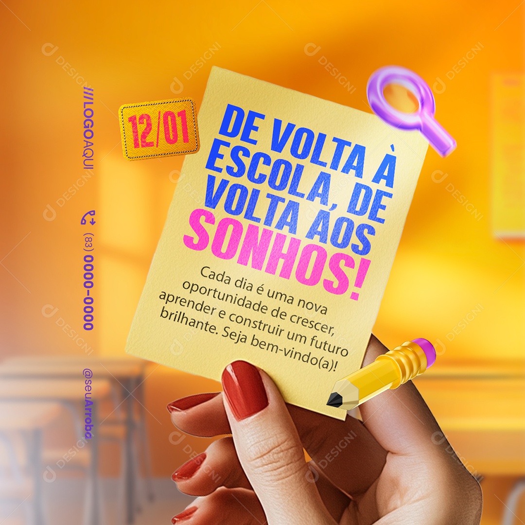 Social Media Volta às Aulas De Volta à Escola de Volta aos Sonhos PSD Editável