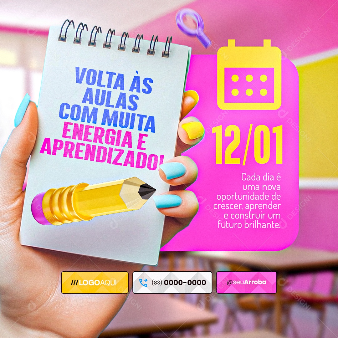 Volta às Aulas Com Muita Energia e Aprendizado Social Media PSD Editável