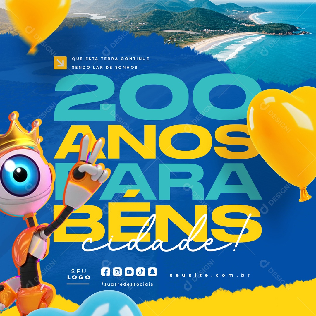 BBB Parabéns Cidade 200 Anos Social Media PSD Editável