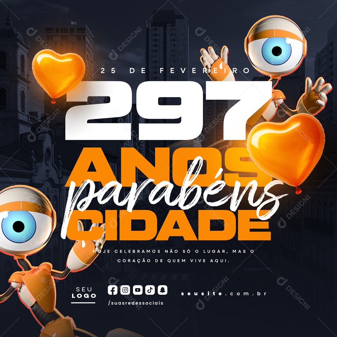BBB Parabéns Cidade 287 Anos Hoje Celebremos Social Media PSD Editável