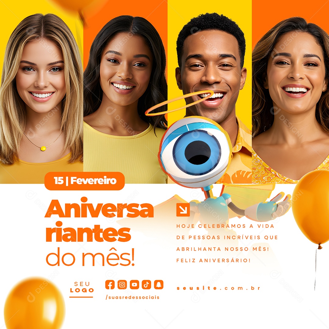 BBB Parabéns Aniversariantes do Mês Social Media PSD Editável
