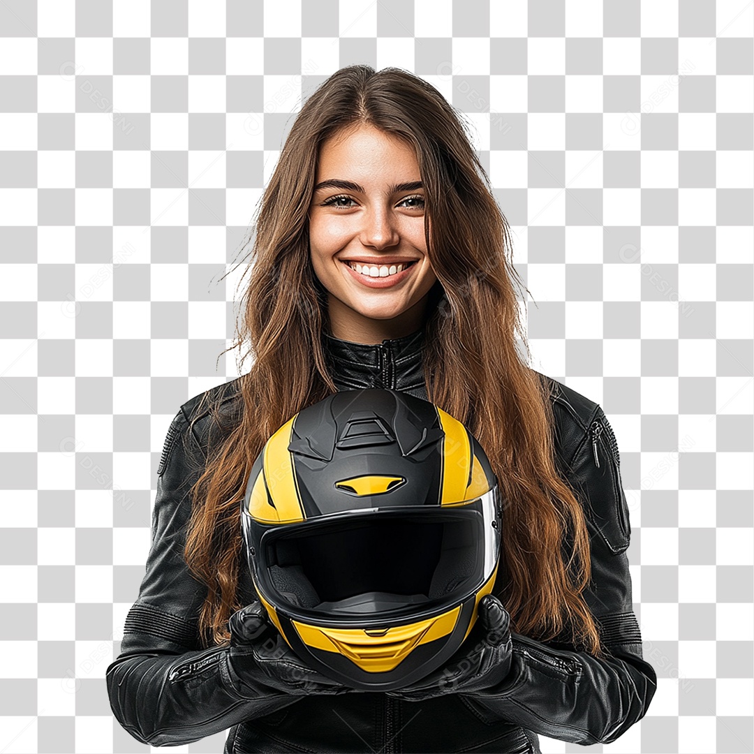 Mulher Motoqueira Maio Amarelo PNG Transparente