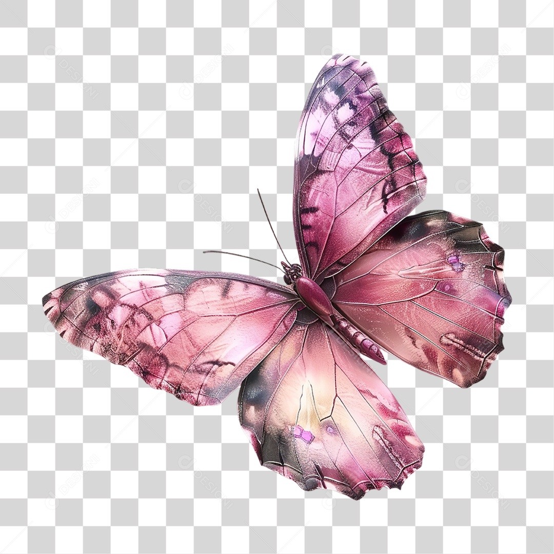Borboleta Rosa Em Posição De Voo Estilo Realista PNG Transparente