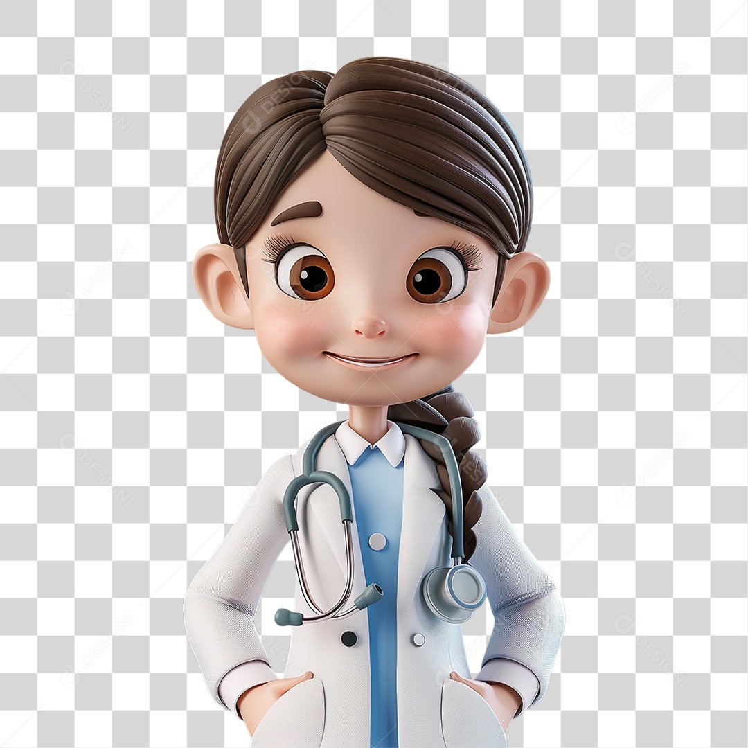 Médica Jovem em Estilo Personagem Realista Formato PNG Transparente