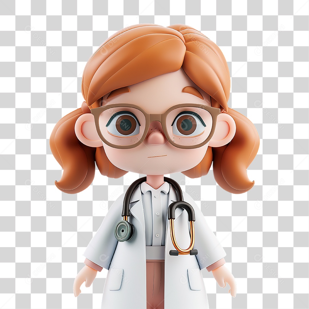 Médica Ruiva em Estilo Personagem de Saúde Formato PNG Transparente