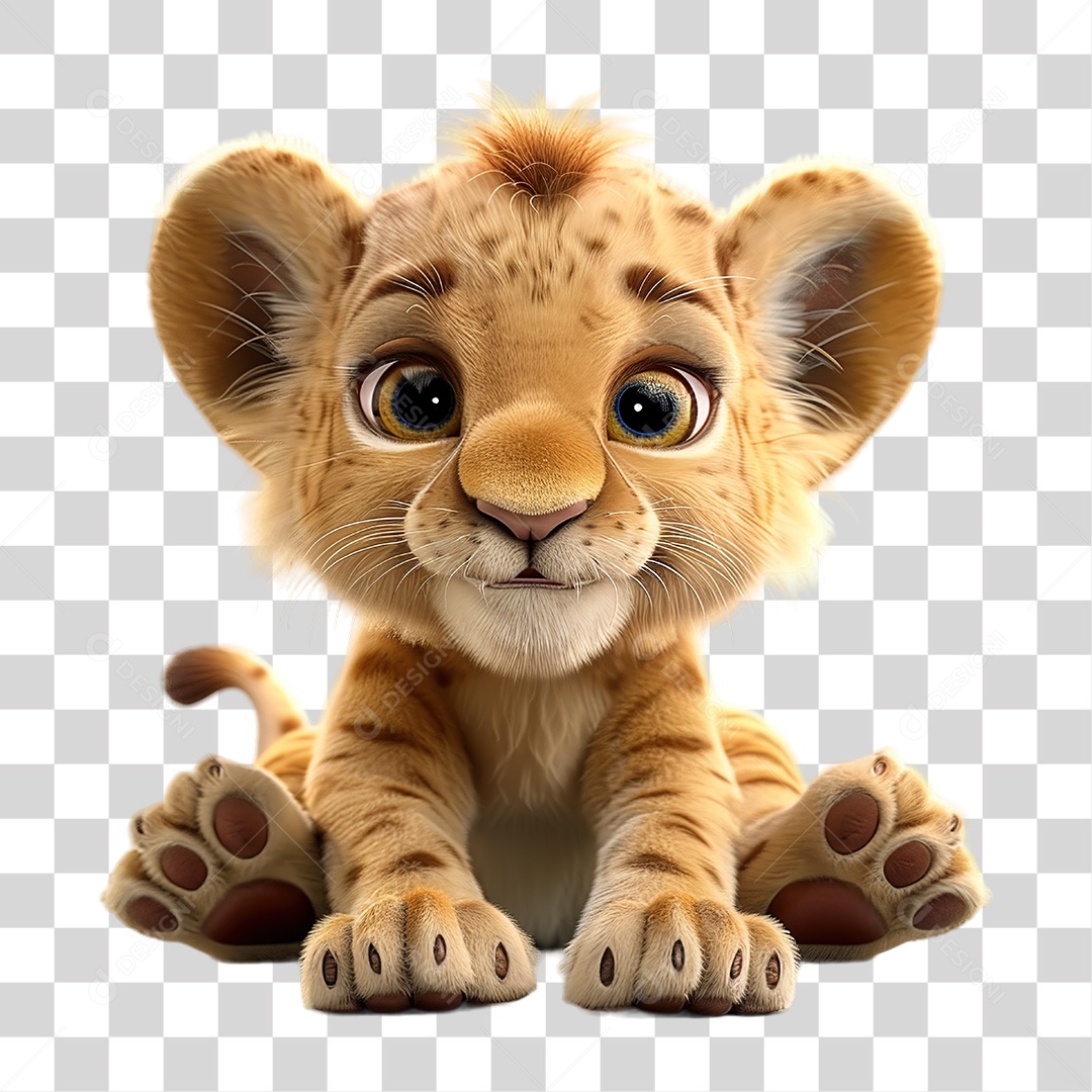 Filhote de Leão Sentado em Estilo Realista Formato PNG Transparente