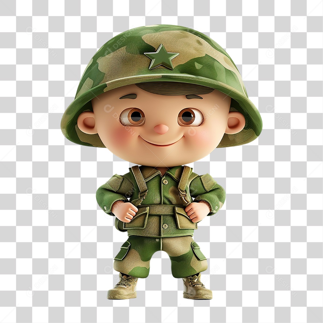 Soldado Infantil Personagem Verde Com Capacete Formato PNG Transparente