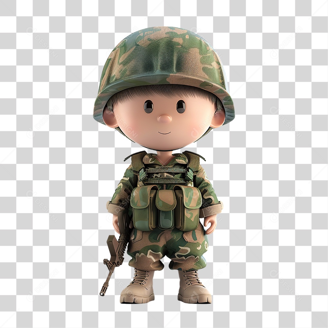 Soldado Infantil Personagem Verde Com Capacete Formato PNG Transparente