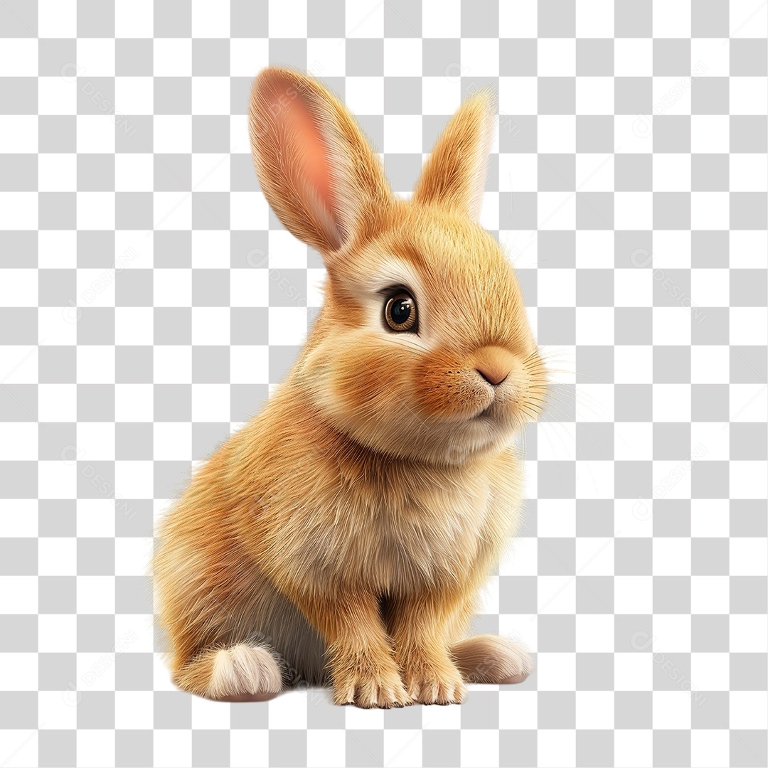 Coelho Marrom Sentado Em Estilo Realista Formato PNG Transparente