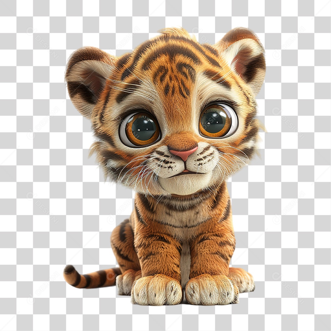 Tigre Filhote Realista Sentado Formato PNG Transparente