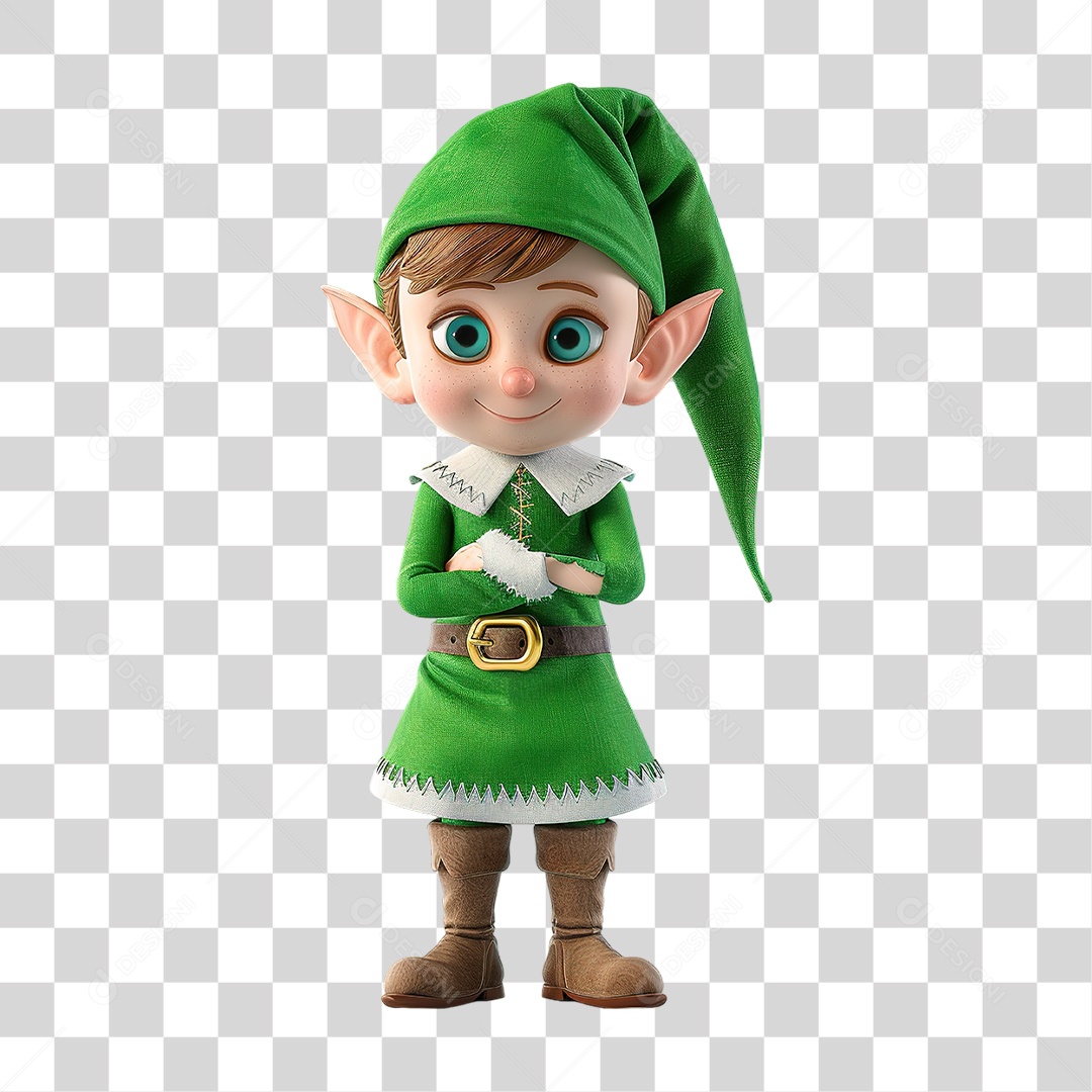 Duende Verde em Fantasia Natalina Formato PNG Transparente