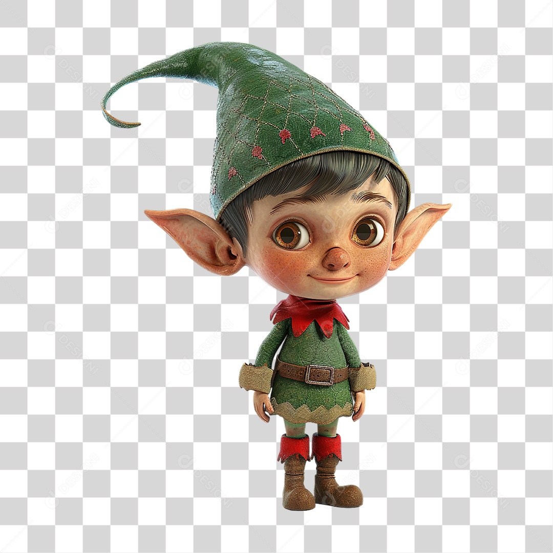 Duende Verde em Fantasia Natalina Formato PNG Transparente
