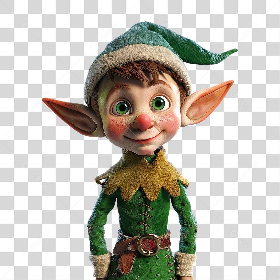 Duende Verde em Fantasia Natalina Formato PNG Transparente