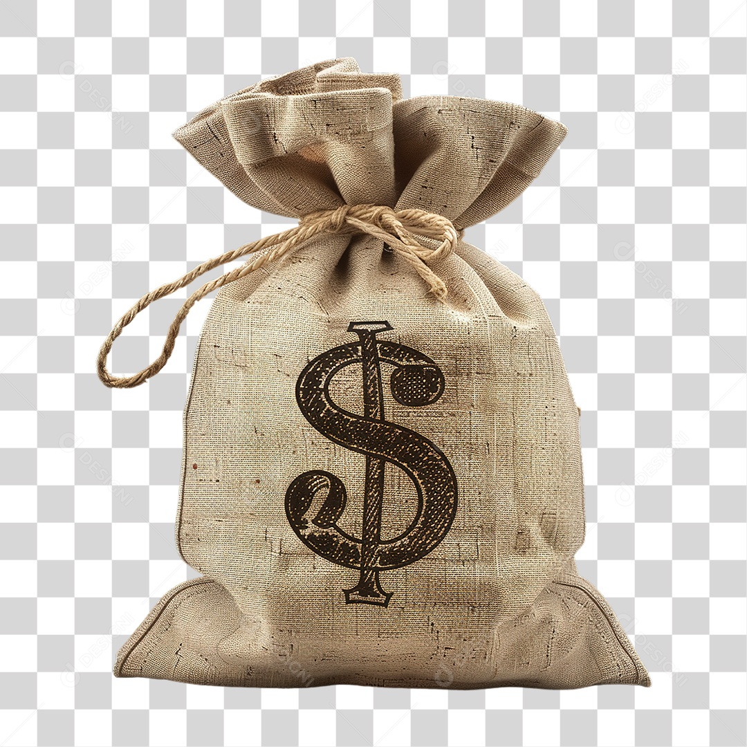 Saco de Dinheiro Bege Com Símbolo Dólar Formato PNG Transparente