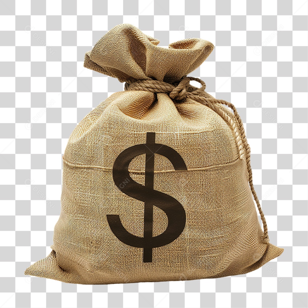 Saco de Dinheiro Bege Com Símbolo Dólar Formato PNG Transparente