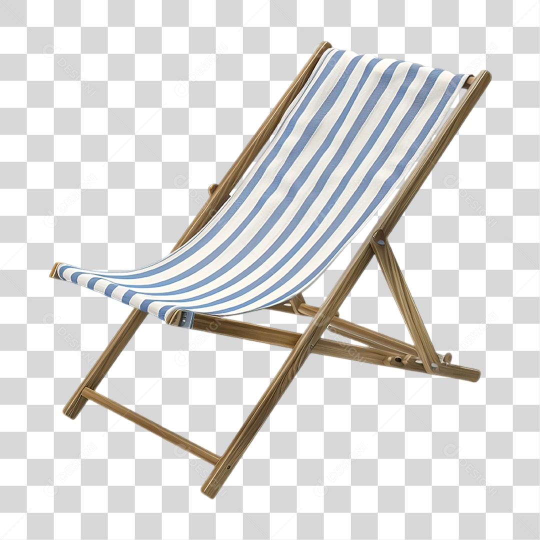 Cadeira de Praia De Madeira Com Tecido Azul Formato PNG Transparente