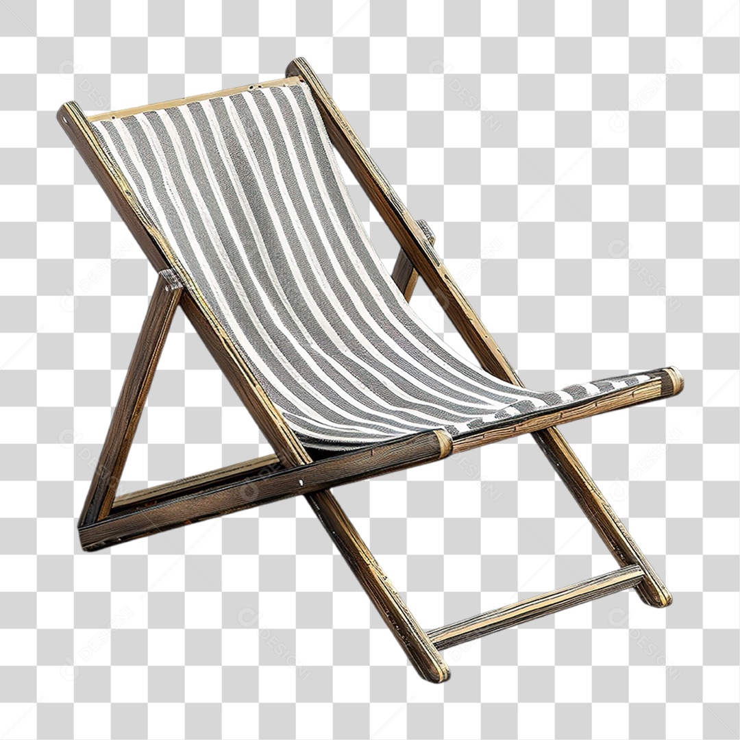 Cadeira de Praia De Madeira Com Tecido Azul Formato PNG Transparente