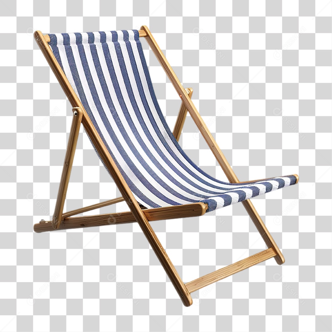 Cadeira de Praia De Madeira Com Tecido Azul Formato PNG Transparente