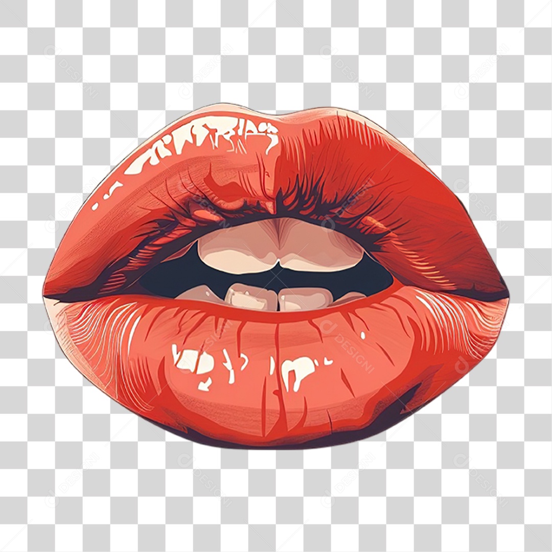 Boca Vermelha Aberta Com Batom Brilhante Formato PNG Transparente