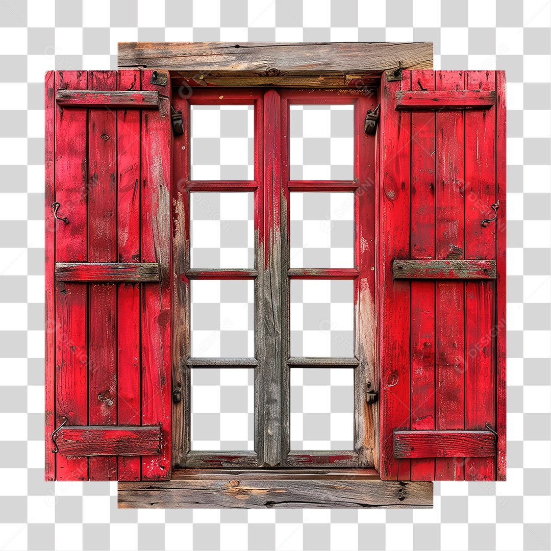 Janela Vermelha de Madeira Aberta Formato PNG Transparente