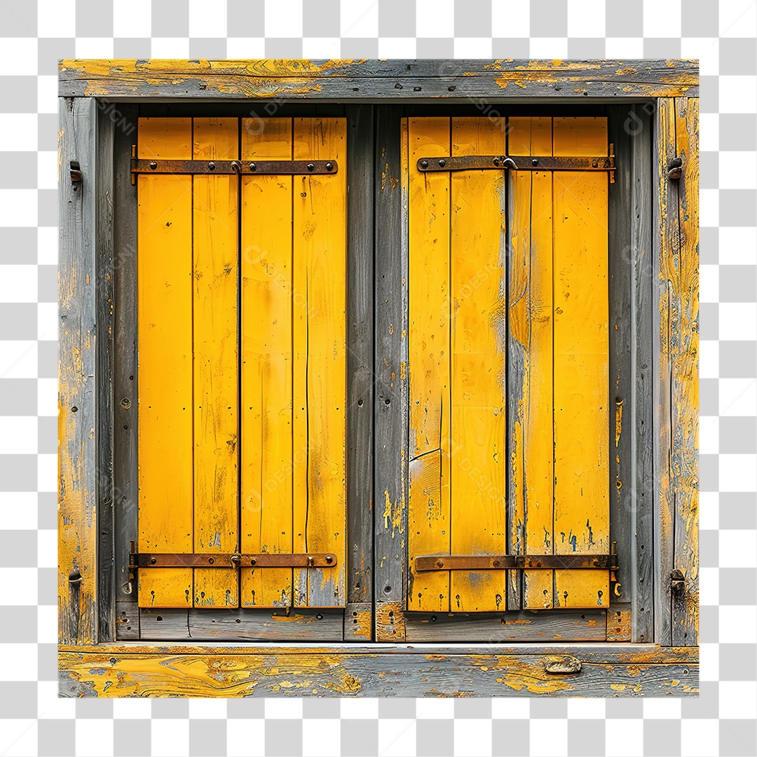 Janela Amarela Fechada em Estilo Realista Formato PNG Transparente