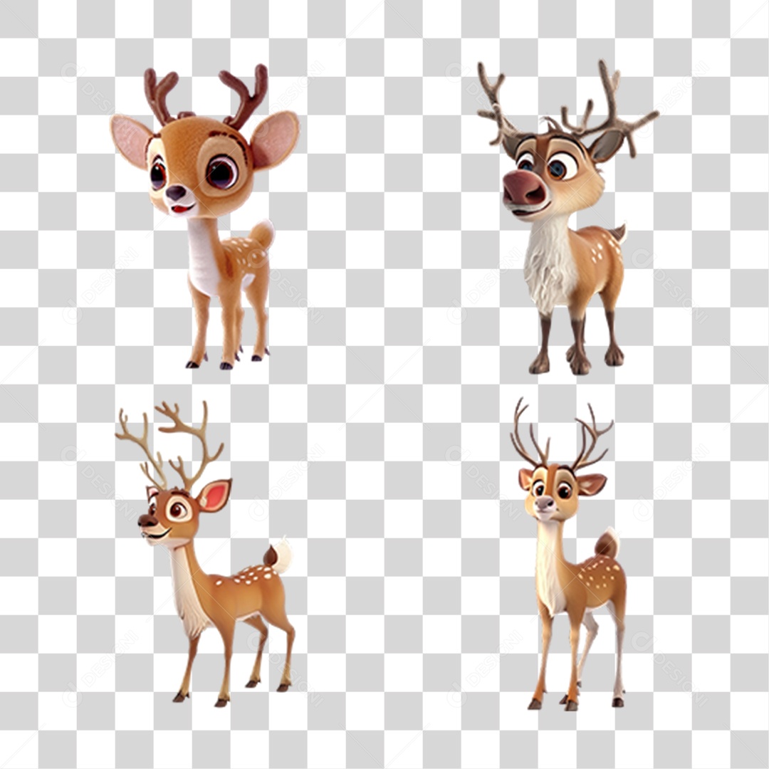 Renas Natalinas em Estilo Decorativo Formato PNG Transparente