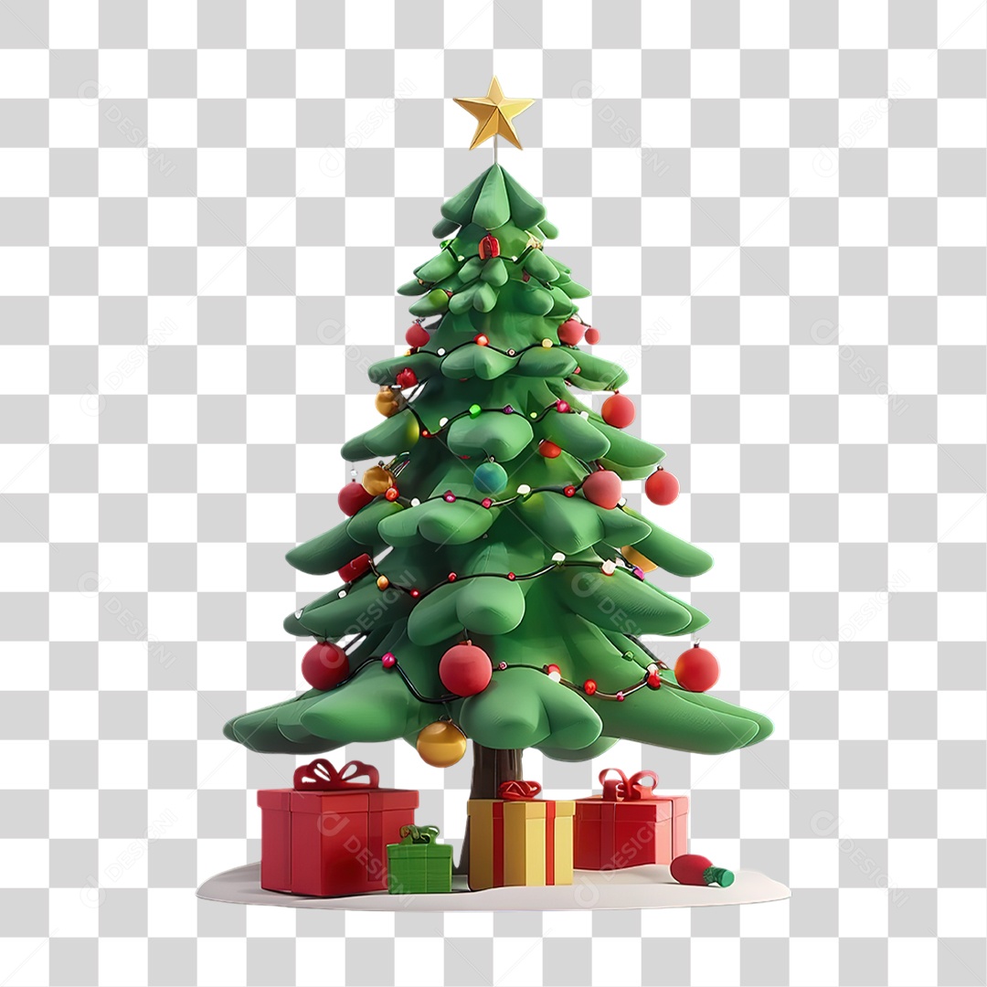 Árvore de Natal Decorada Com Presentes Formato PNG Transparente