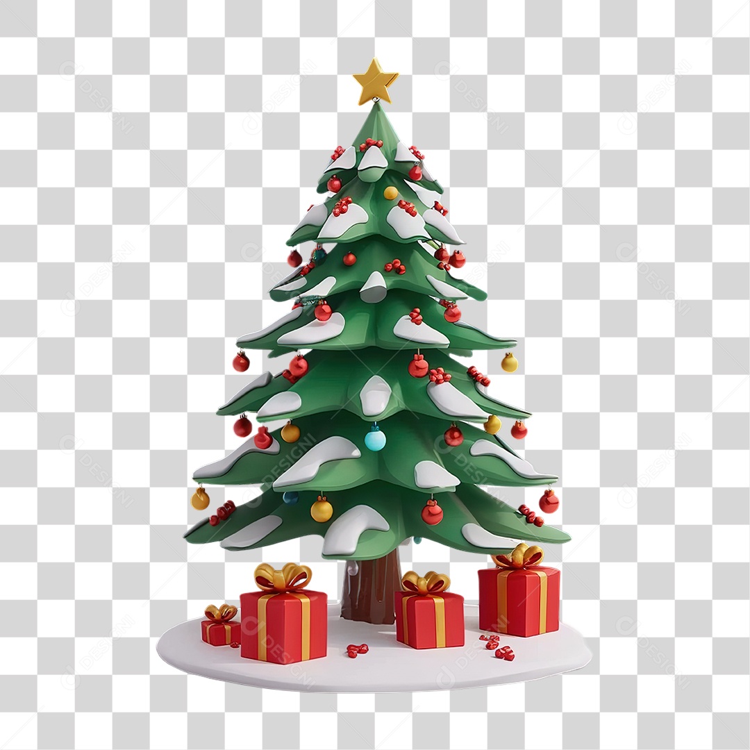 Árvore de Natal Decorada Com Presentes Formato PNG Transparente