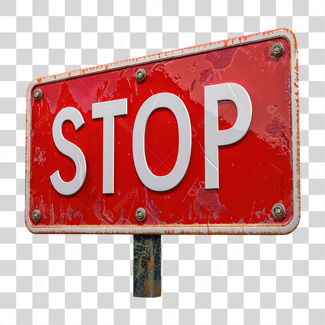 Placa Stop Vermelha em Estilo Realista Formato PNG Transparente