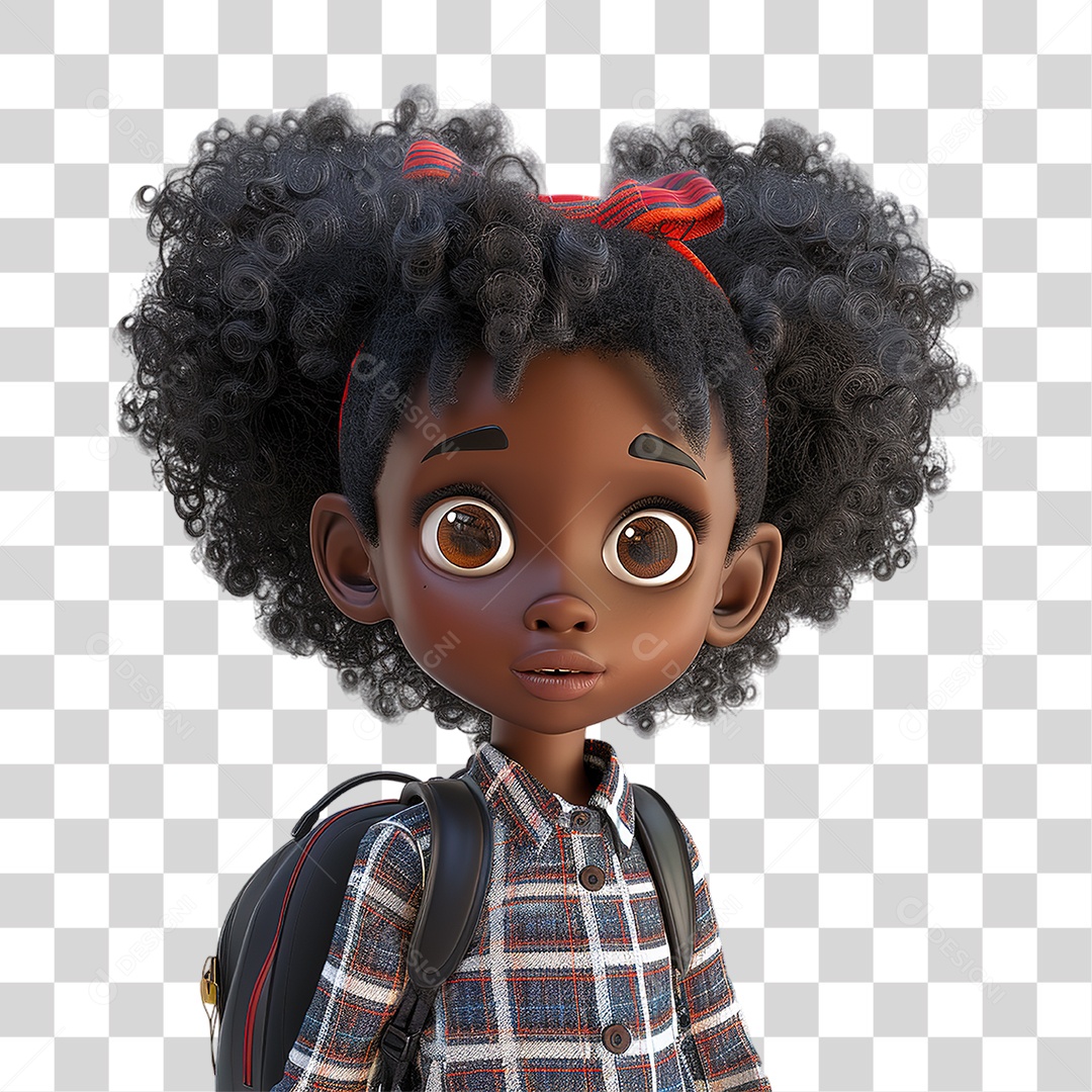 Menina Negra em Estilo Personagem 3D Formato PNG Transparente