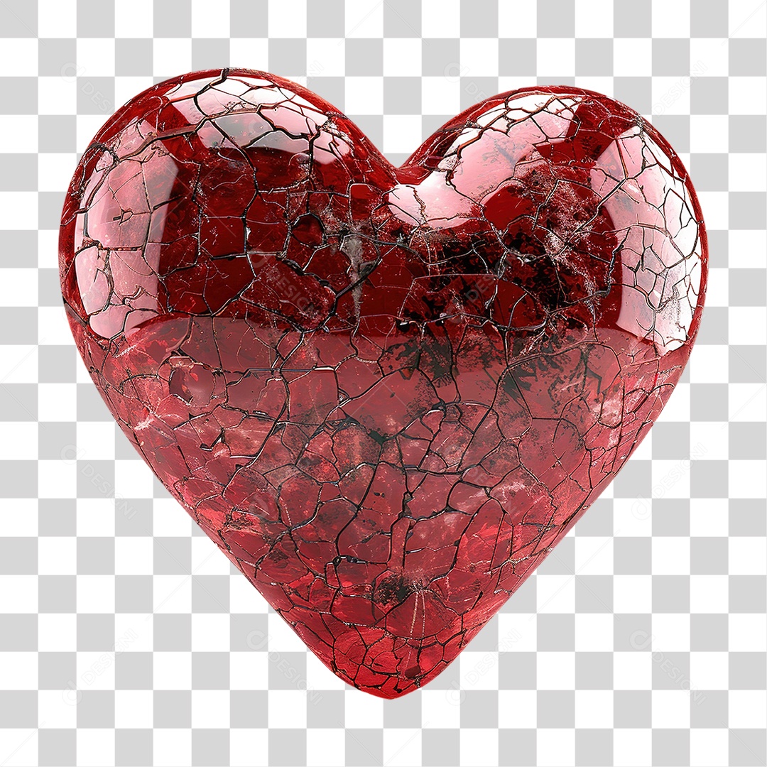 Coração Vermelho Decorativo em Estilo Realista Formato PNG Transparente