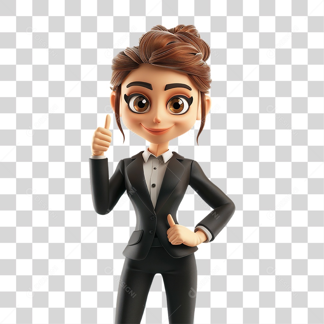 Mulher de Terno Preto em Estilo Realista Formato PNG Transparente