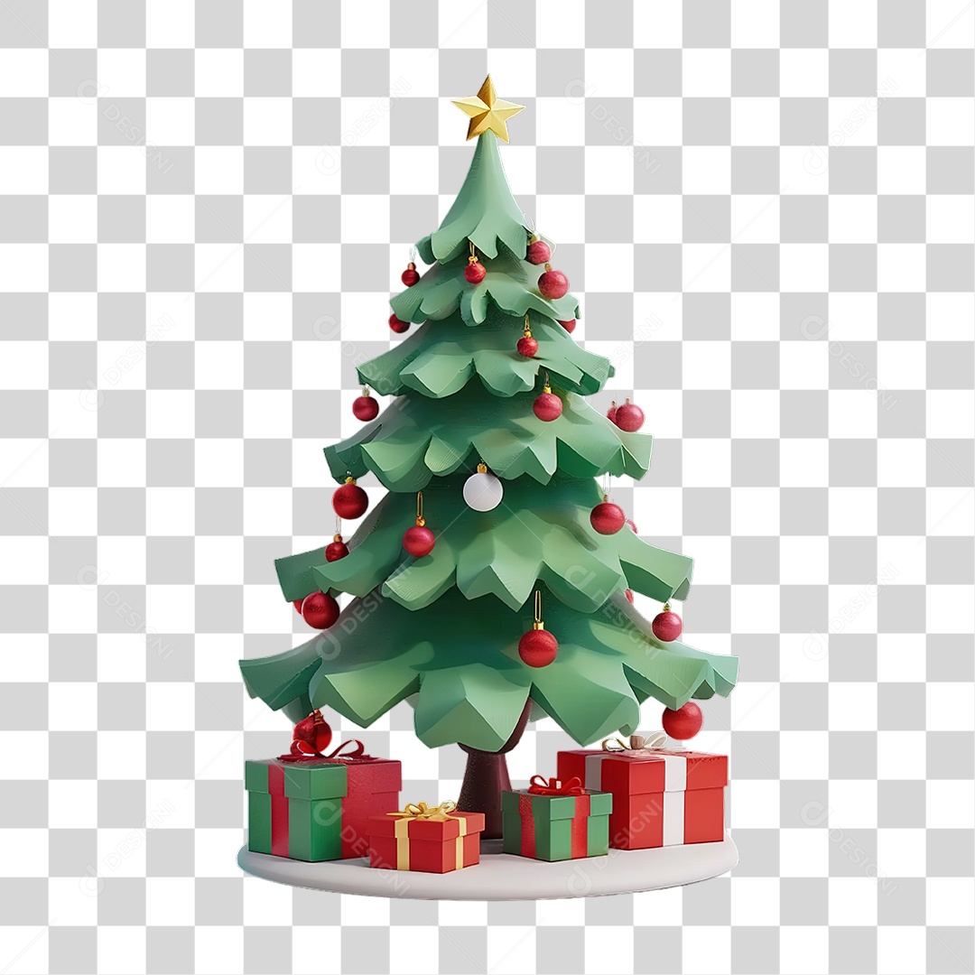 Árvore de Natal Com Bolas e Estrela Formato PNG Transparente